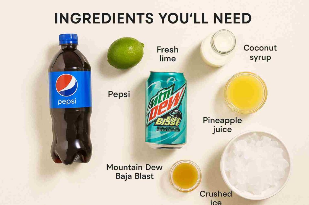 Ingredients You’ll Need FOR Dirty Copycat Taco Bell Dirty Baja Blast Recipe
