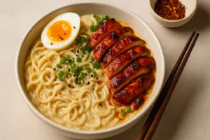 Fiery Chicken Ramen with Creamy Garlic Sauce