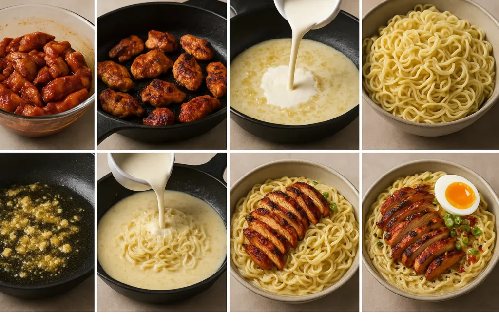 Fiery Chicken Ramen with Creamy Garlic Sauce step by step guide
