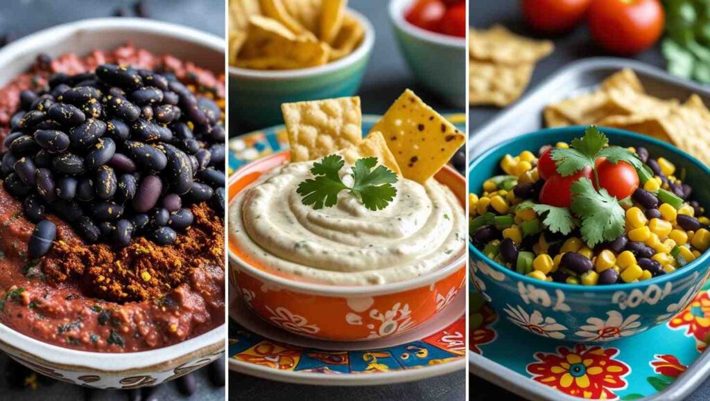 Cheesy Roasted Corn and Black Bean Dip vartiations